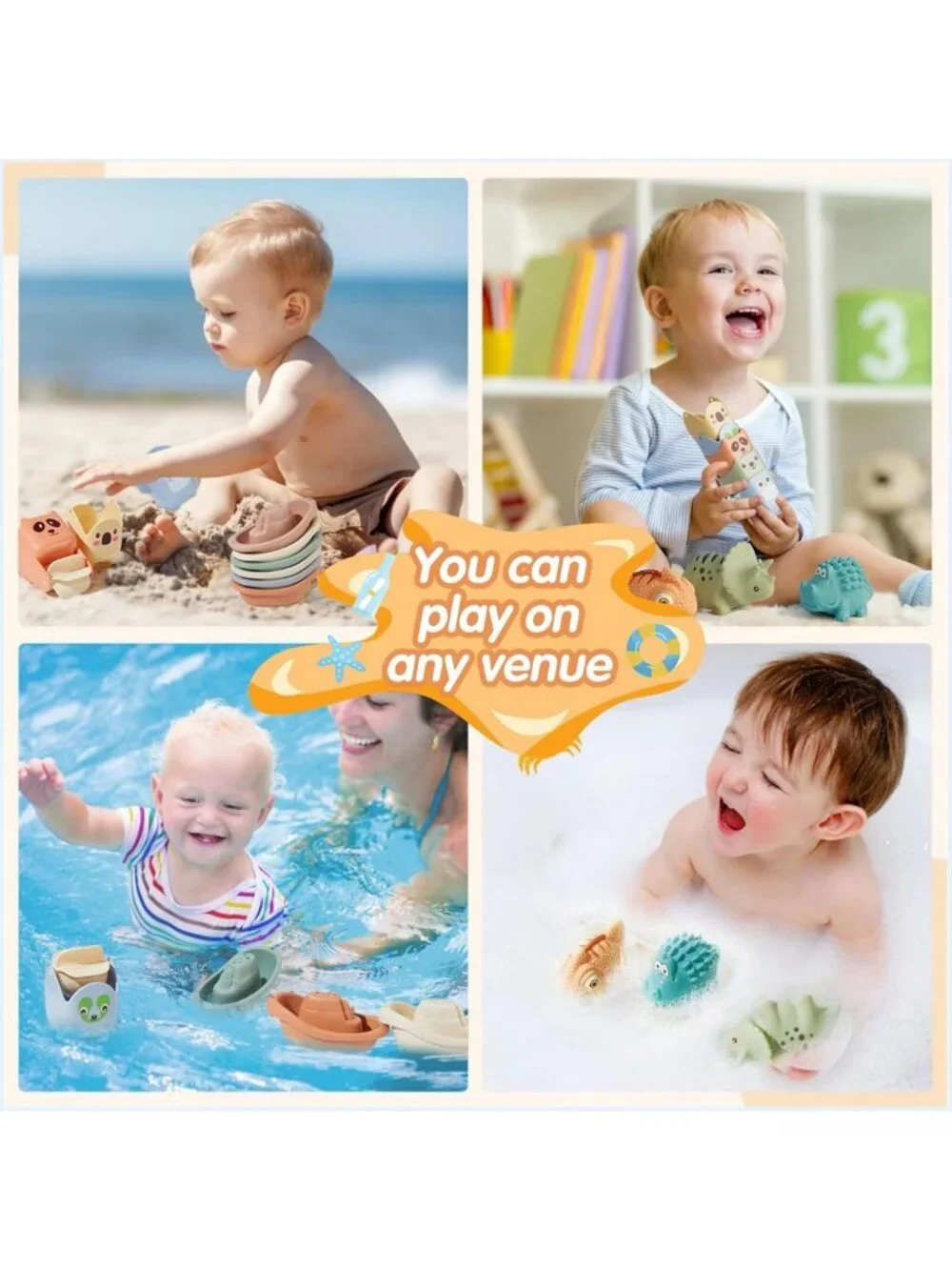 Mold-Free Baby Bath Toys Set, 14 Pack Floating Boats & Cups for Toddlers 1-3